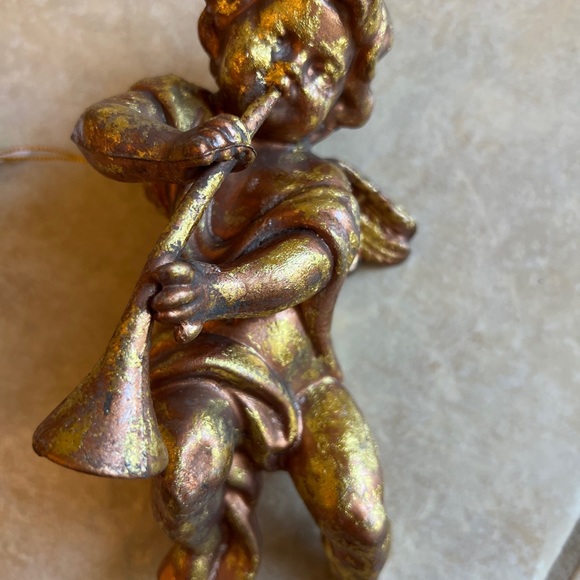 Set of (3) NWT Gold cherub angel w trumpet Christmas hanging ornaments 7” h x 4… - Picture 11 of 13